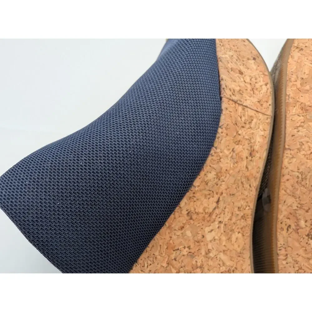 Lucky Brand Marilyn Women's Navy Blue Cork Heel Wedges Size 8 Vacation Beachy